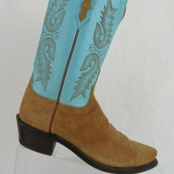 LUCCHESE 1883 Women Cowboy Boot Brown/Blue sz 7.5 - Picture 2 of 8